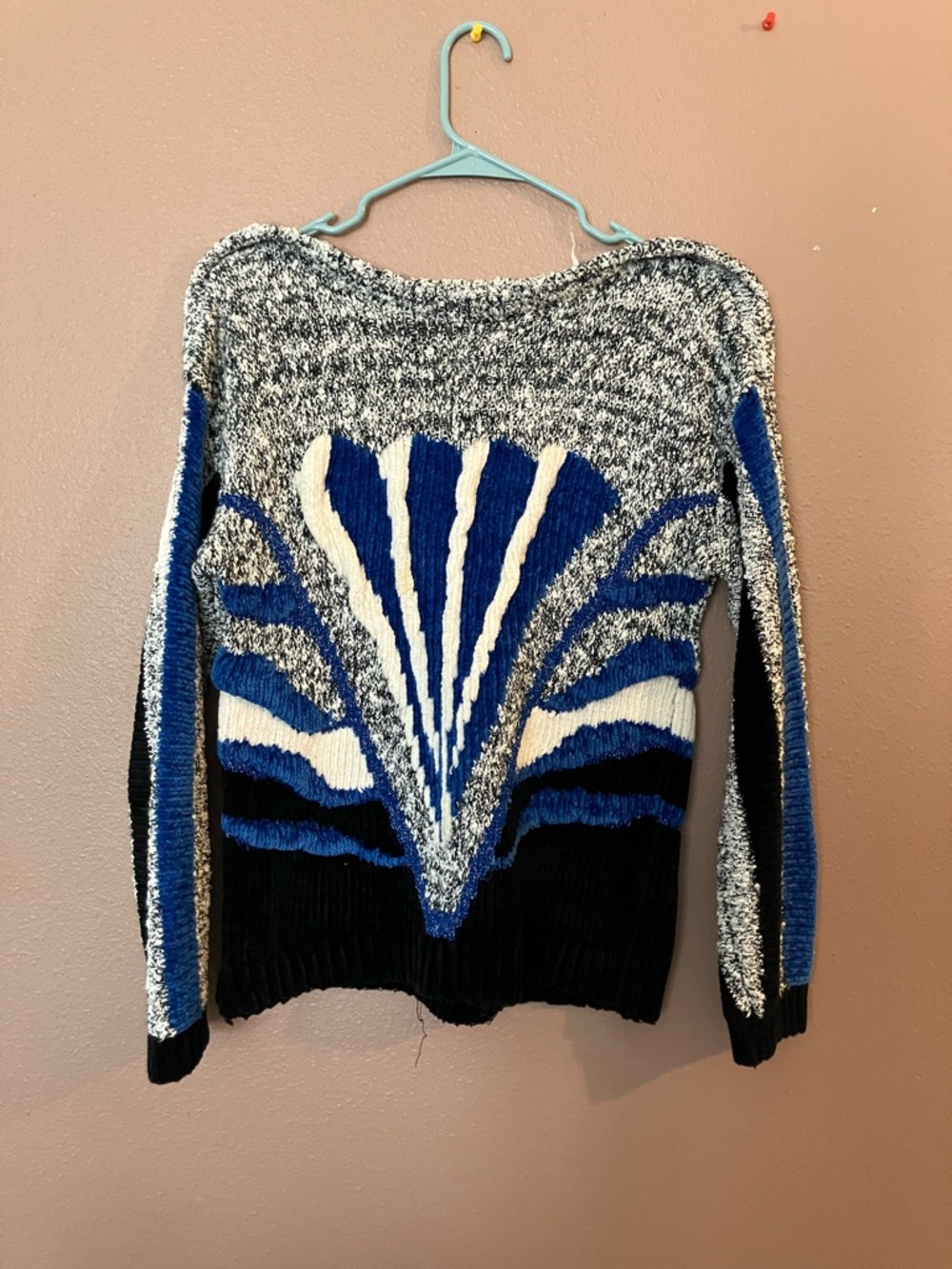 W.O.R.D.S Blue & Black Patterned Women's Knit Sweater